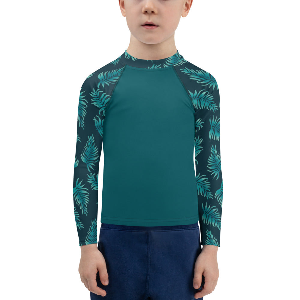 Kids Rash Guard 2T - 7 years - Palm Leaves in Blue Ombre Sleeve