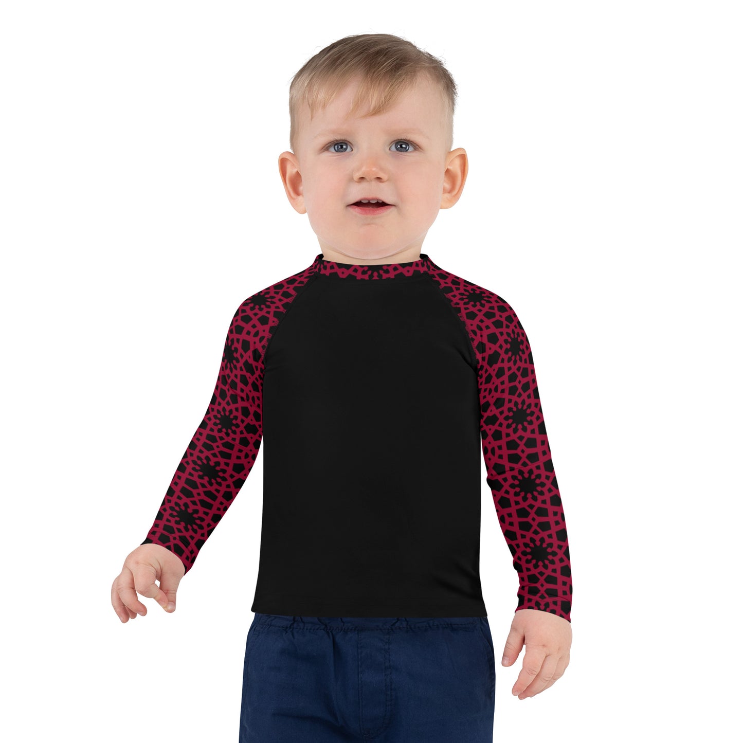 Kids Rash Guard 2T - 7 years - Geometric Red and Black