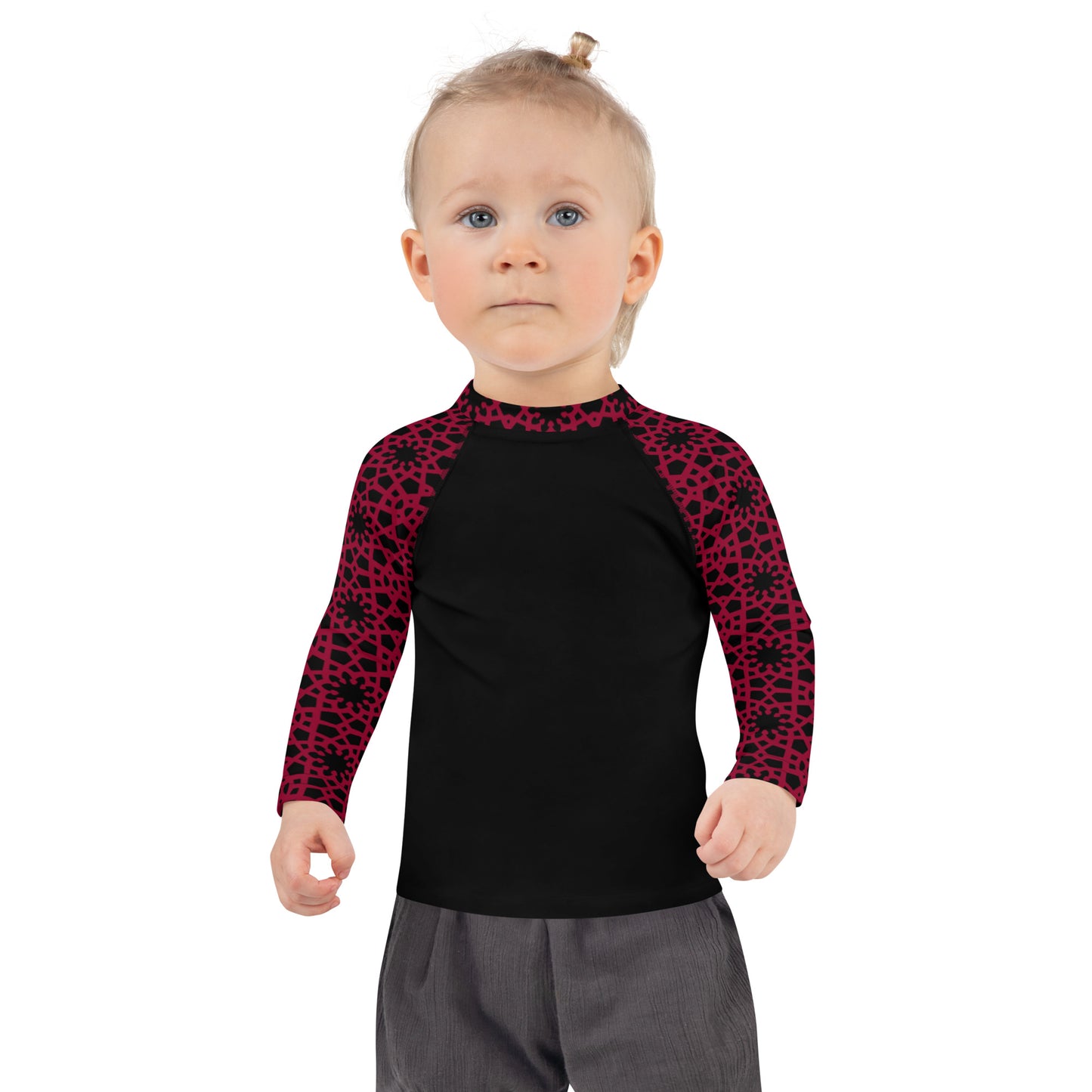 Kids Rash Guard 2T - 7 years - Geometric Red and Black