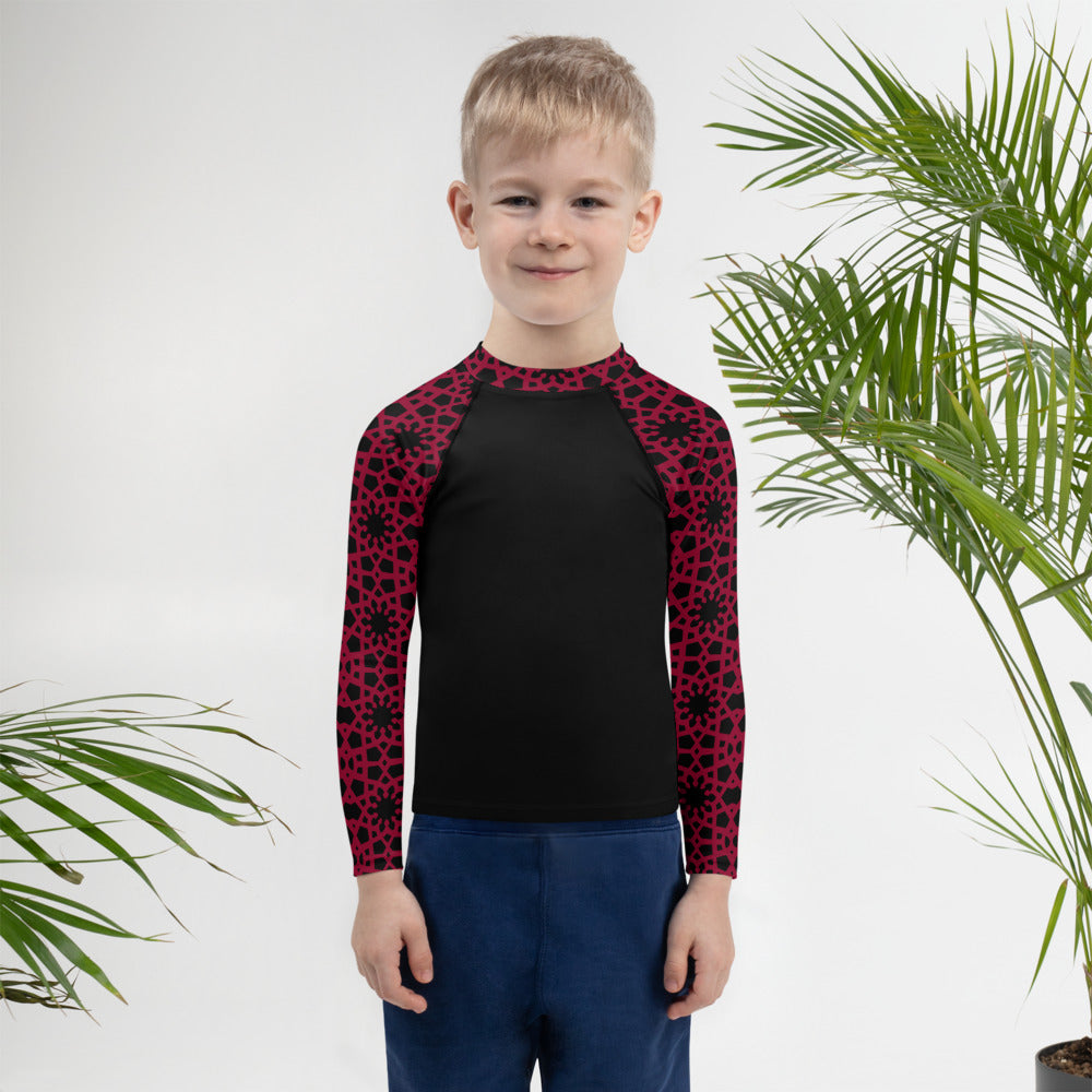 Kids Rash Guard 2T - 7 years - Geometric Red and Black