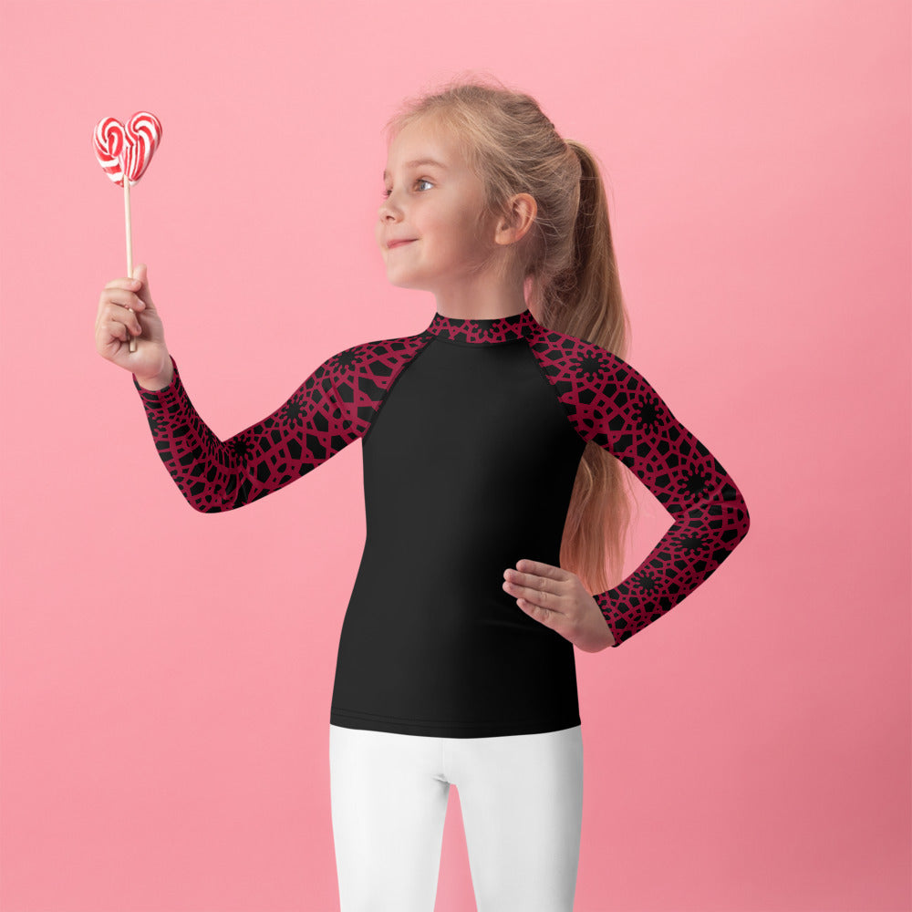 Kids Rash Guard 2T - 7 years - Geometric Red and Black