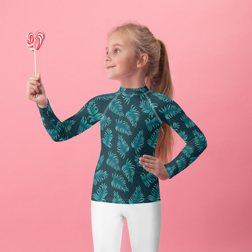 Kids Rash Guard 2T - 7 years - Palm Leaves in Blue Ombre