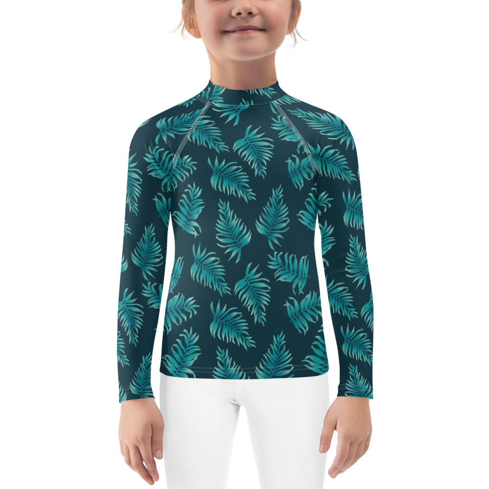 Kids Rash Guard 2T - 7 years - Palm Leaves in Blue Ombre