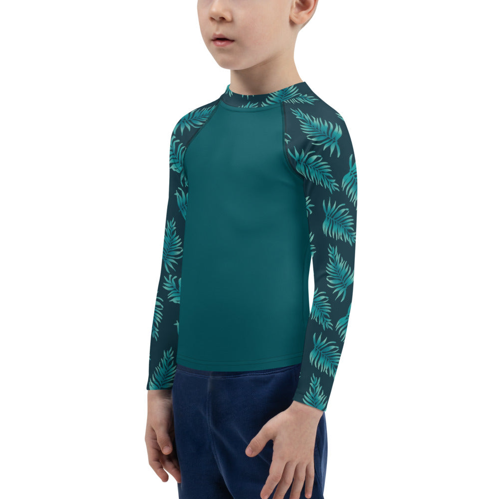 Kids Rash Guard 2T - 7 years - Palm Leaves in Blue Ombre Sleeve