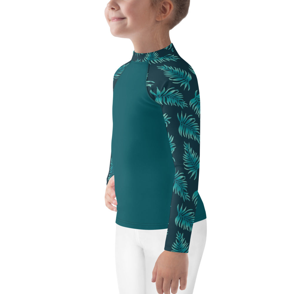 Kids Rash Guard 2T - 7 years - Palm Leaves in Blue Ombre Sleeve