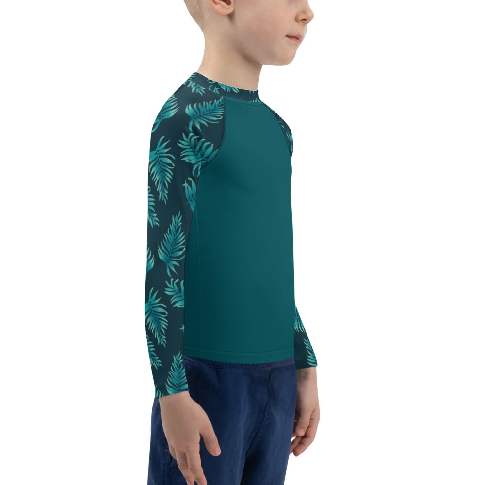Kids Rash Guard 2T - 7 years - Palm Leaves in Blue Ombre Sleeve