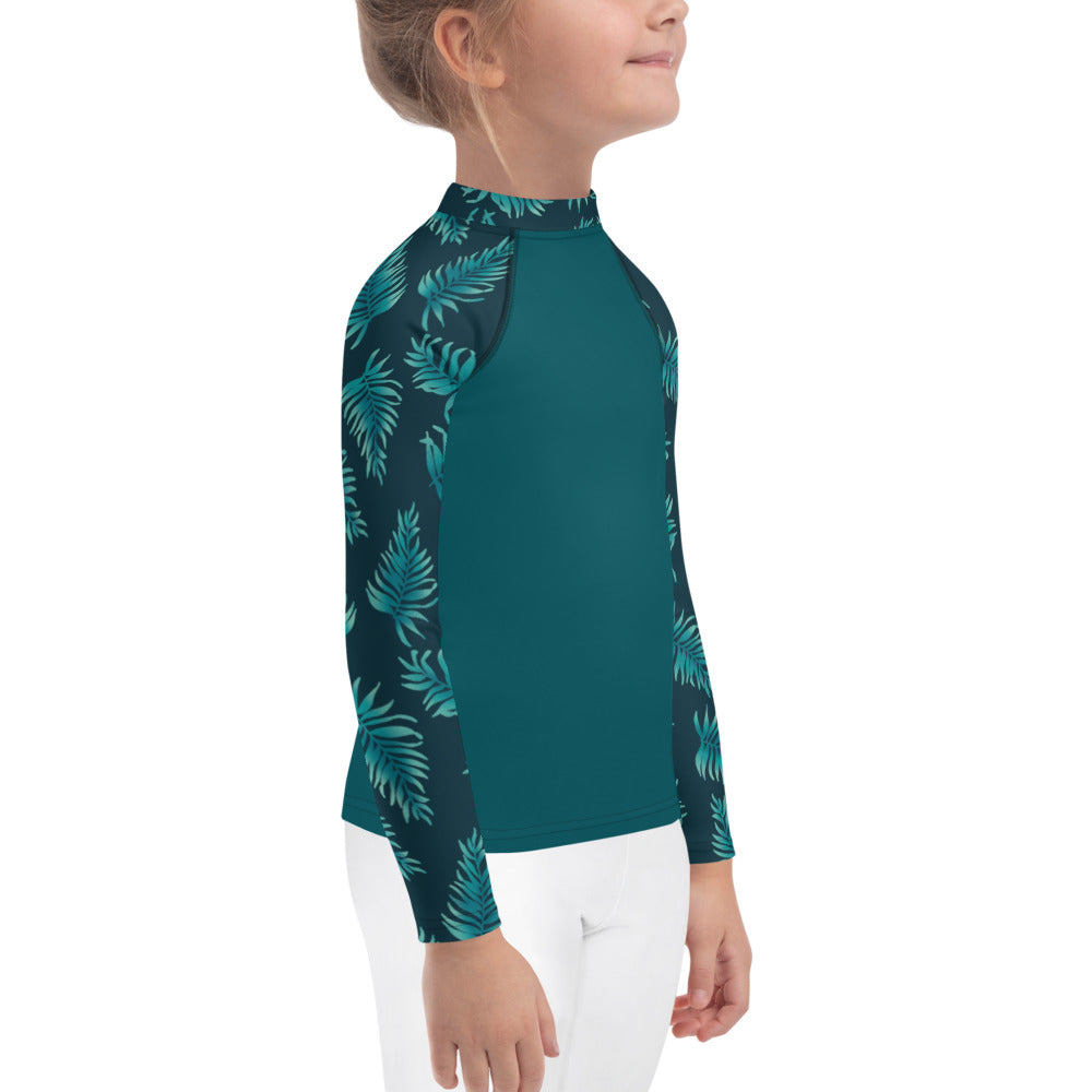 Kids Rash Guard 2T - 7 years - Palm Leaves in Blue Ombre Sleeve