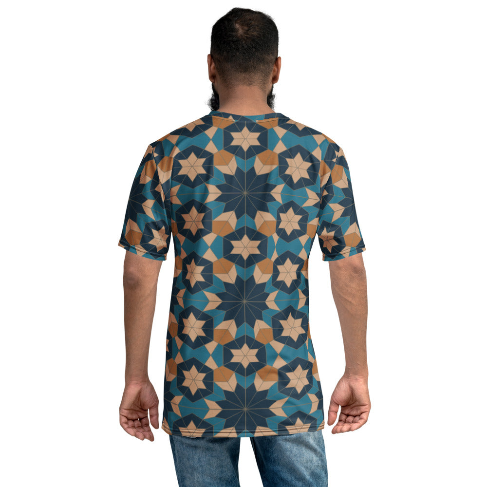 Men's T-shirt - Geometric Star in Red Sea Blue