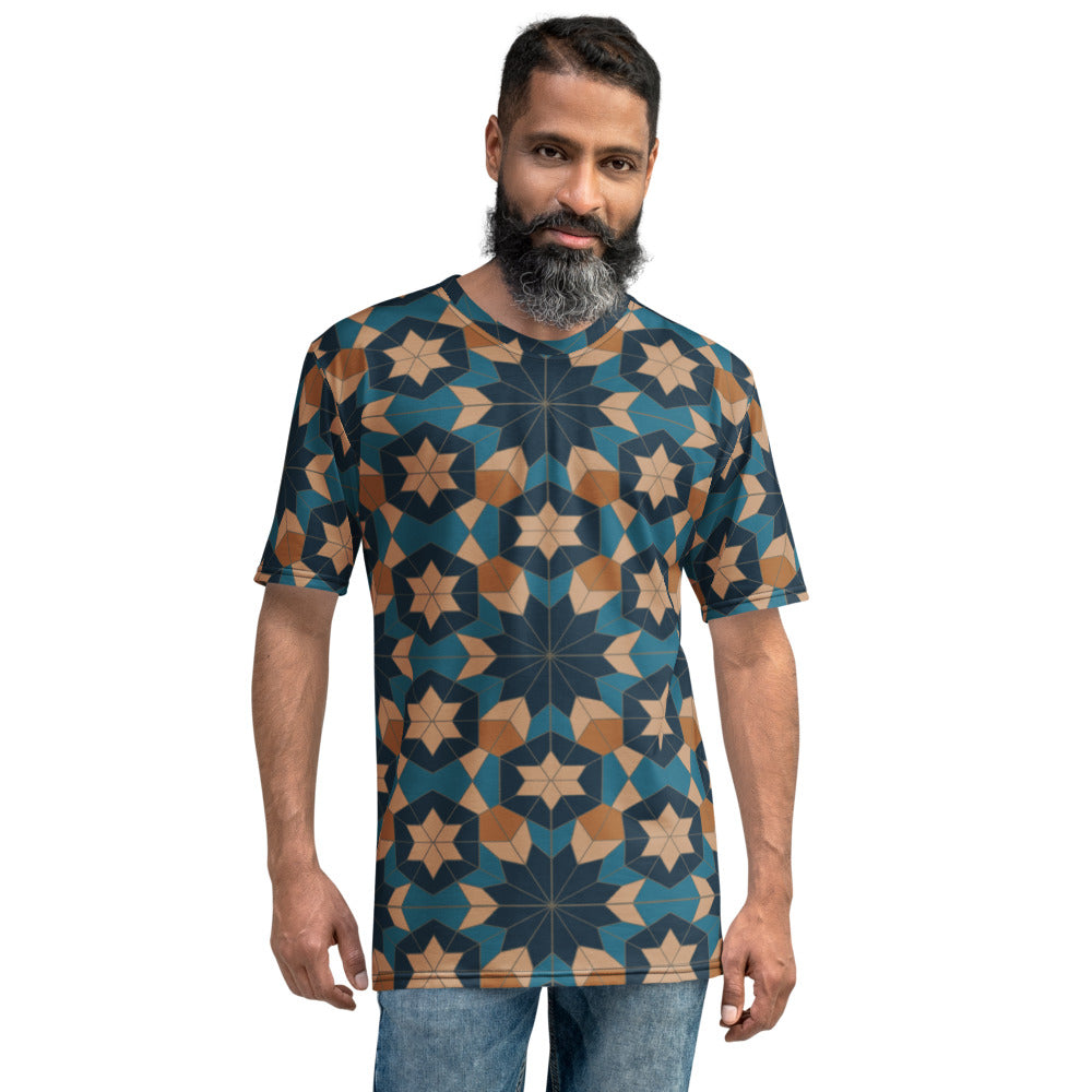 Men's T-shirt - Geometric Star in Red Sea Blue