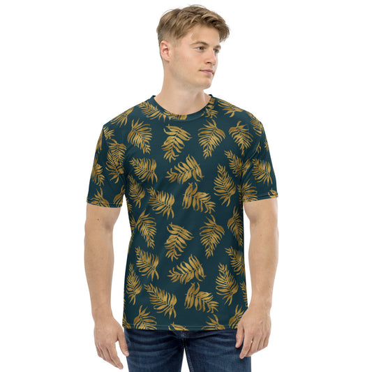 Men's t-shirt - Palm Leaves in Gold and Teal