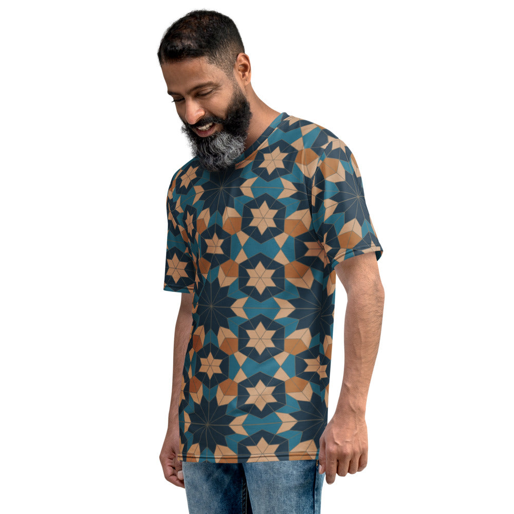Men's T-shirt - Geometric Star in Red Sea Blue