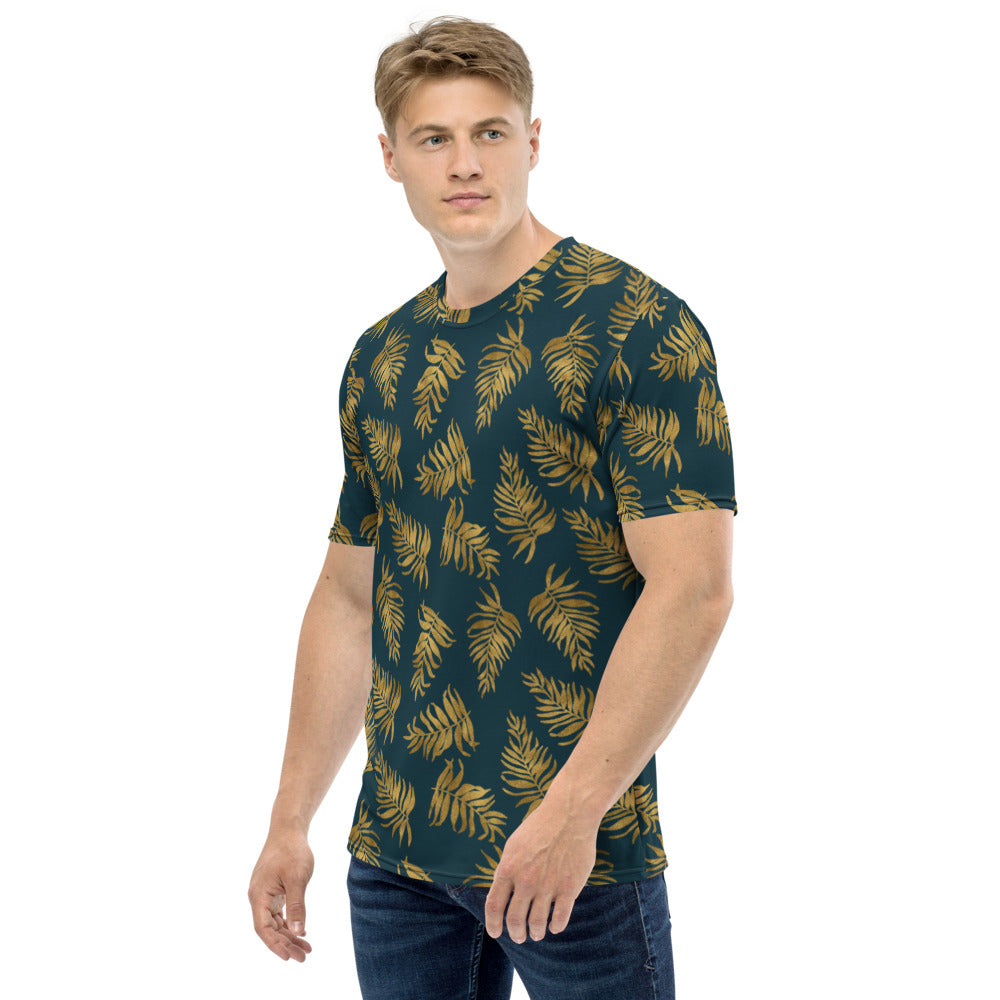 Men's t-shirt - Palm Leaves in Gold and Teal