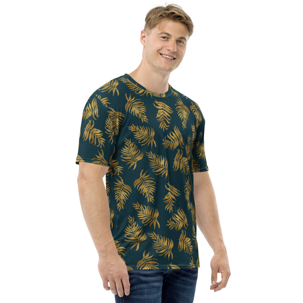 Men's t-shirt - Palm Leaves in Gold and Teal