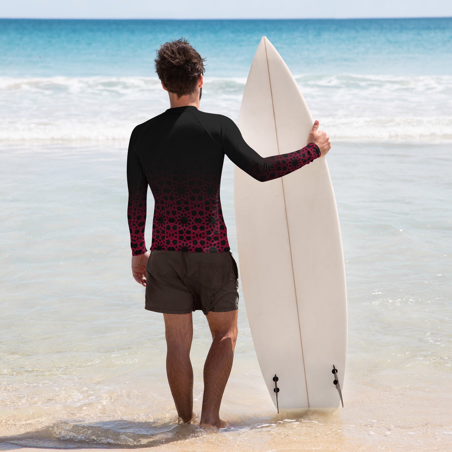 Men's Rash Guard - Geometric Ombre in Black and Red