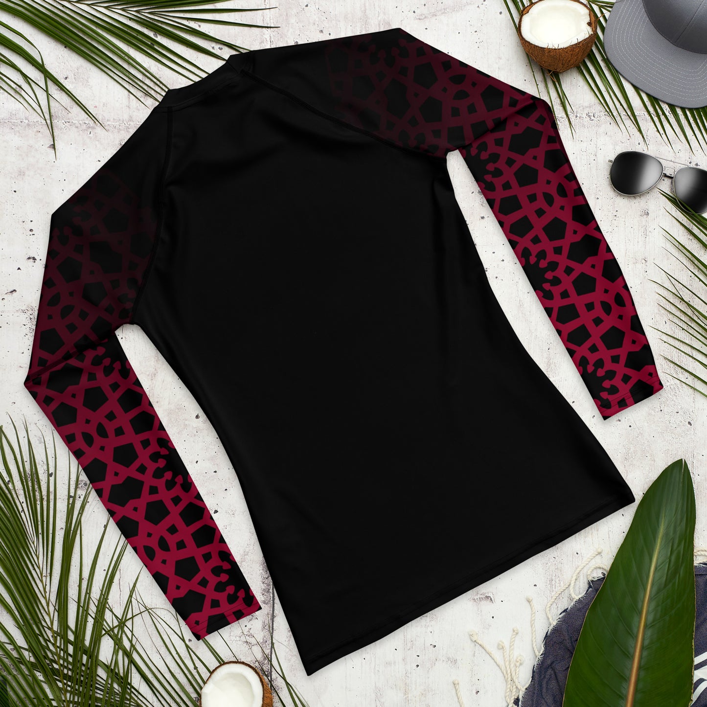 Men's Rash Guard - Geometric Ombre in Black and Red Sleeve