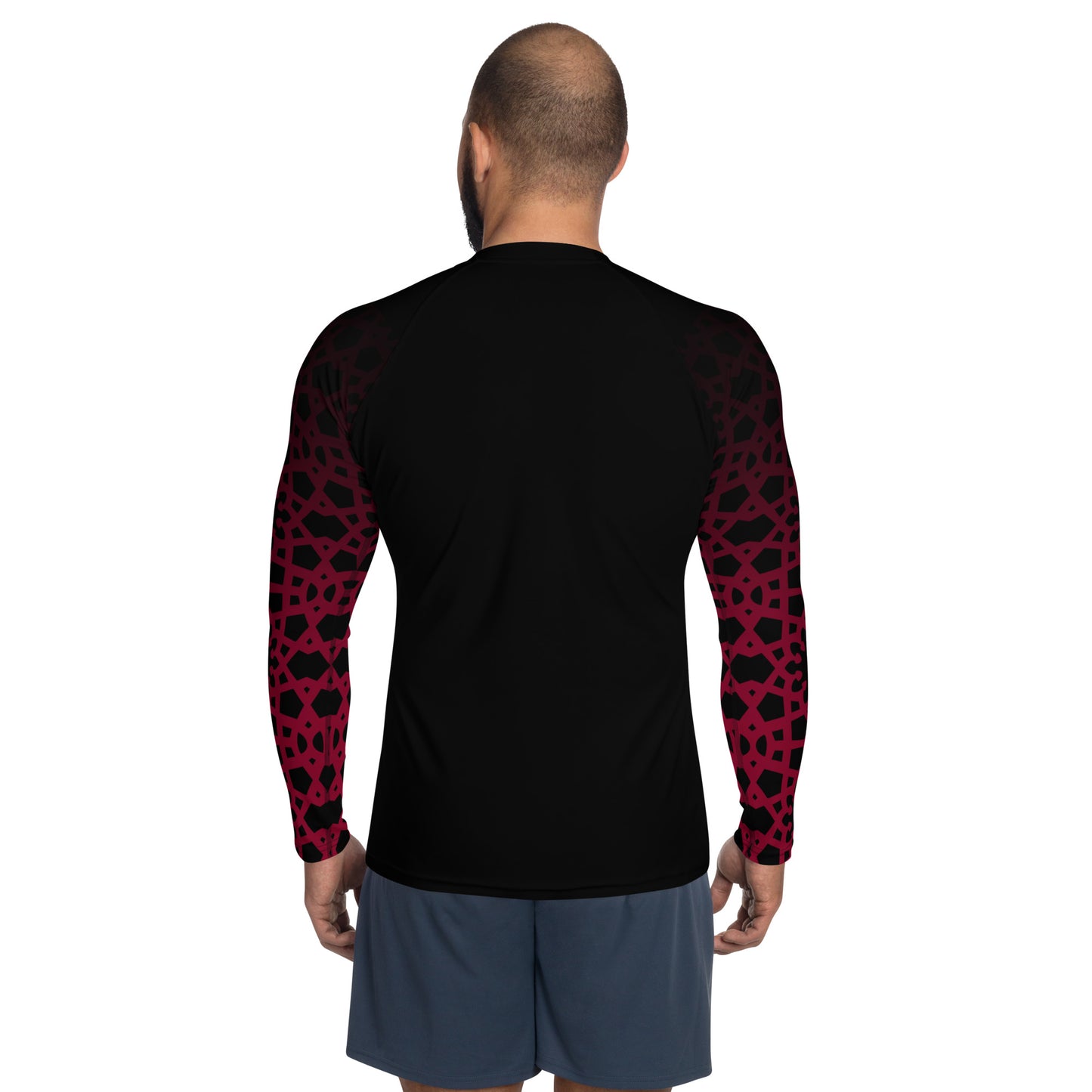 Men's Rash Guard - Geometric Ombre in Black and Red Sleeve
