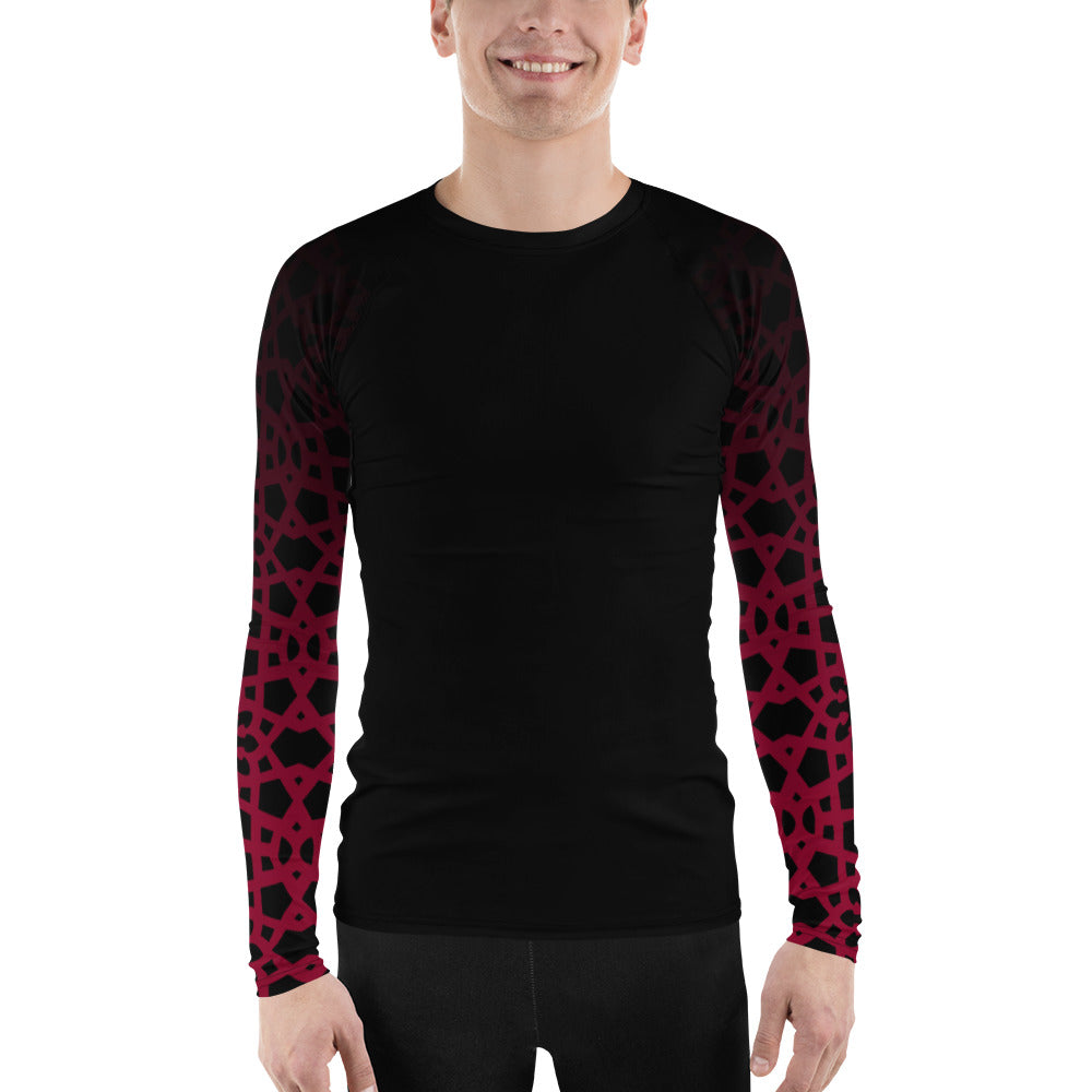 Men's Rash Guard - Geometric Ombre in Black and Red Sleeve
