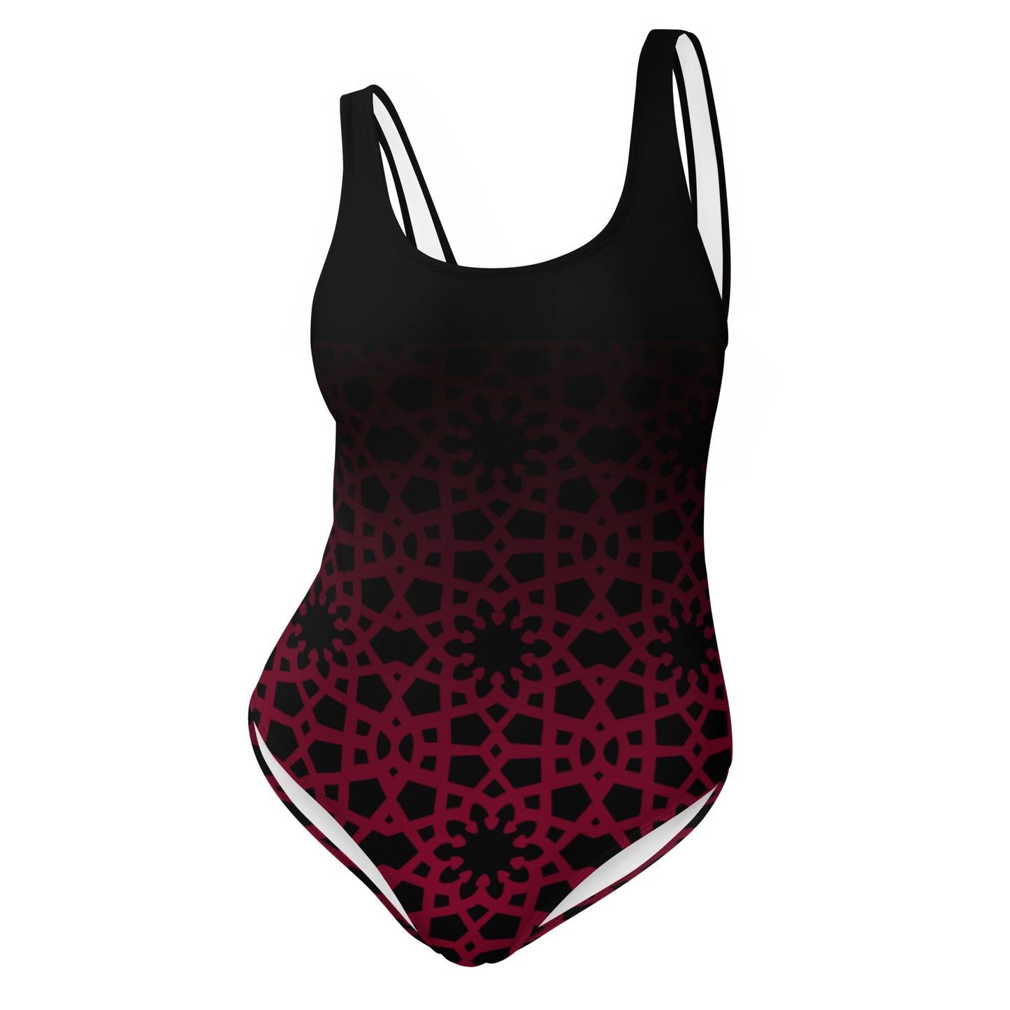One-Piece Swimsuit - Geometric Ombre in Black and Red