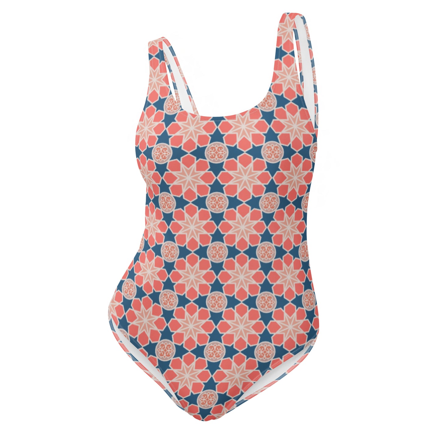 One-Piece Swimsuit - Geometric Arabesque Mashup in Pink