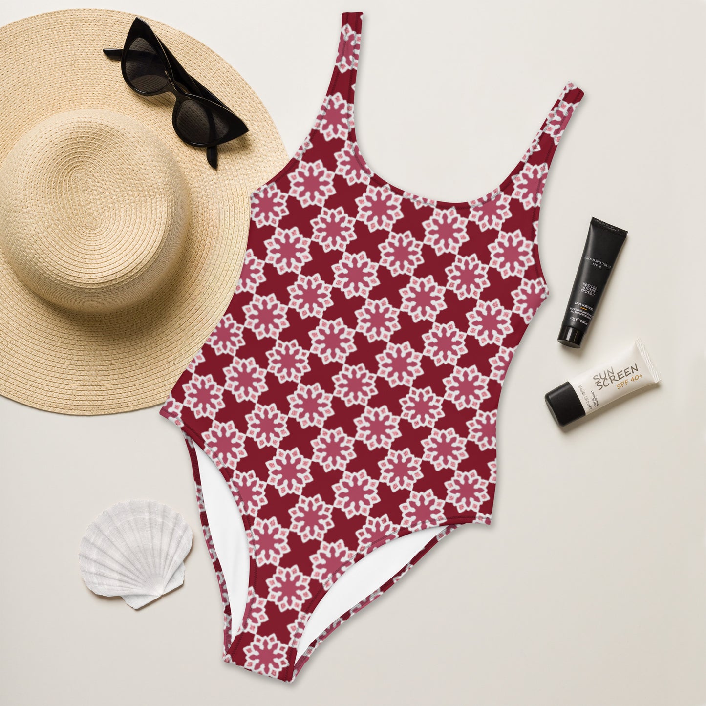 One-Piece Swimsuit - Arabesque Flower in Pink