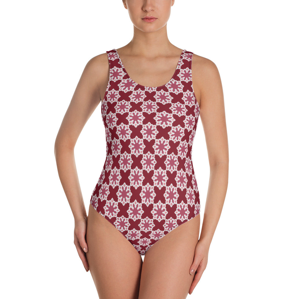 One-Piece Swimsuit - Arabesque Flower in Pink