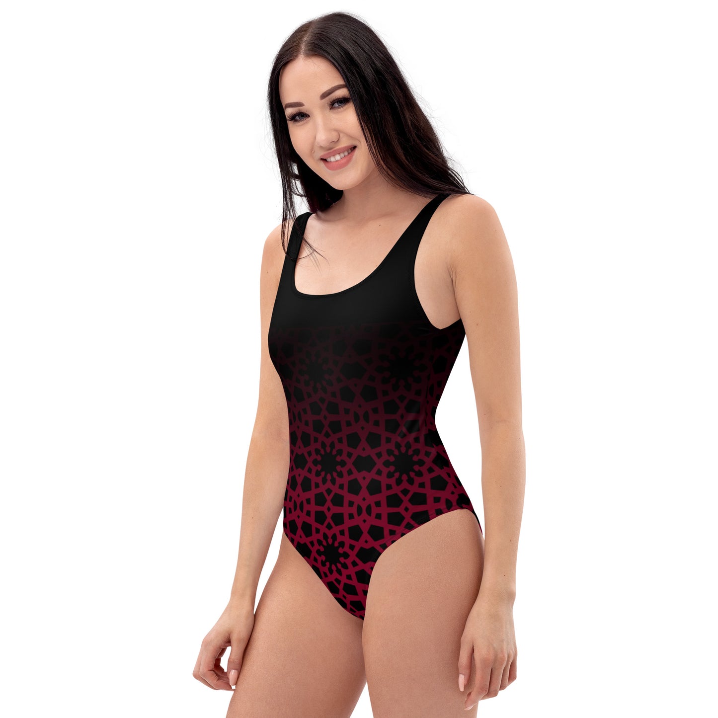 One-Piece Swimsuit - Geometric Ombre in Black and Red