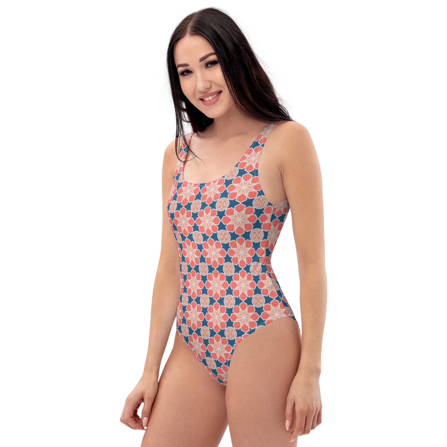 One-Piece Swimsuit - Geometric Arabesque Mashup in Pink