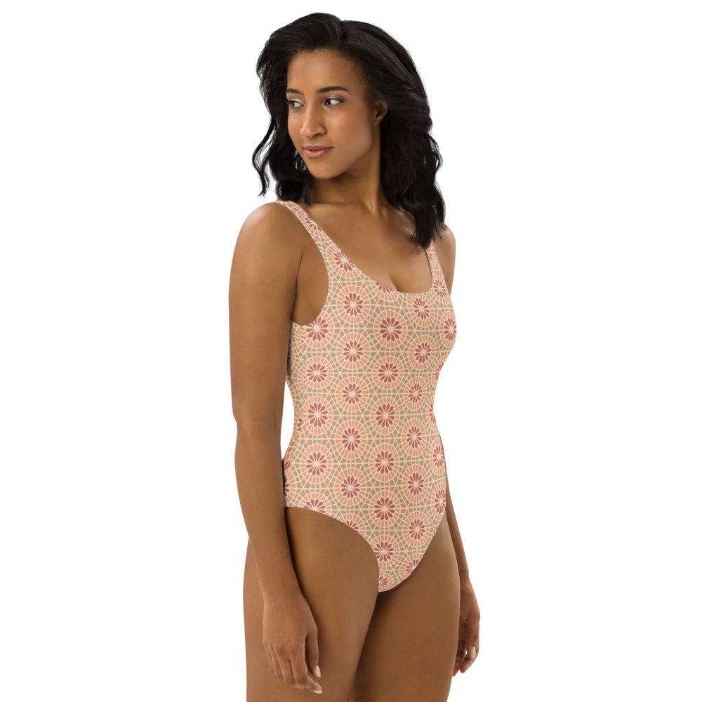 One-Piece Swimsuit - Geometric Star 2 - Cocoa and Cream