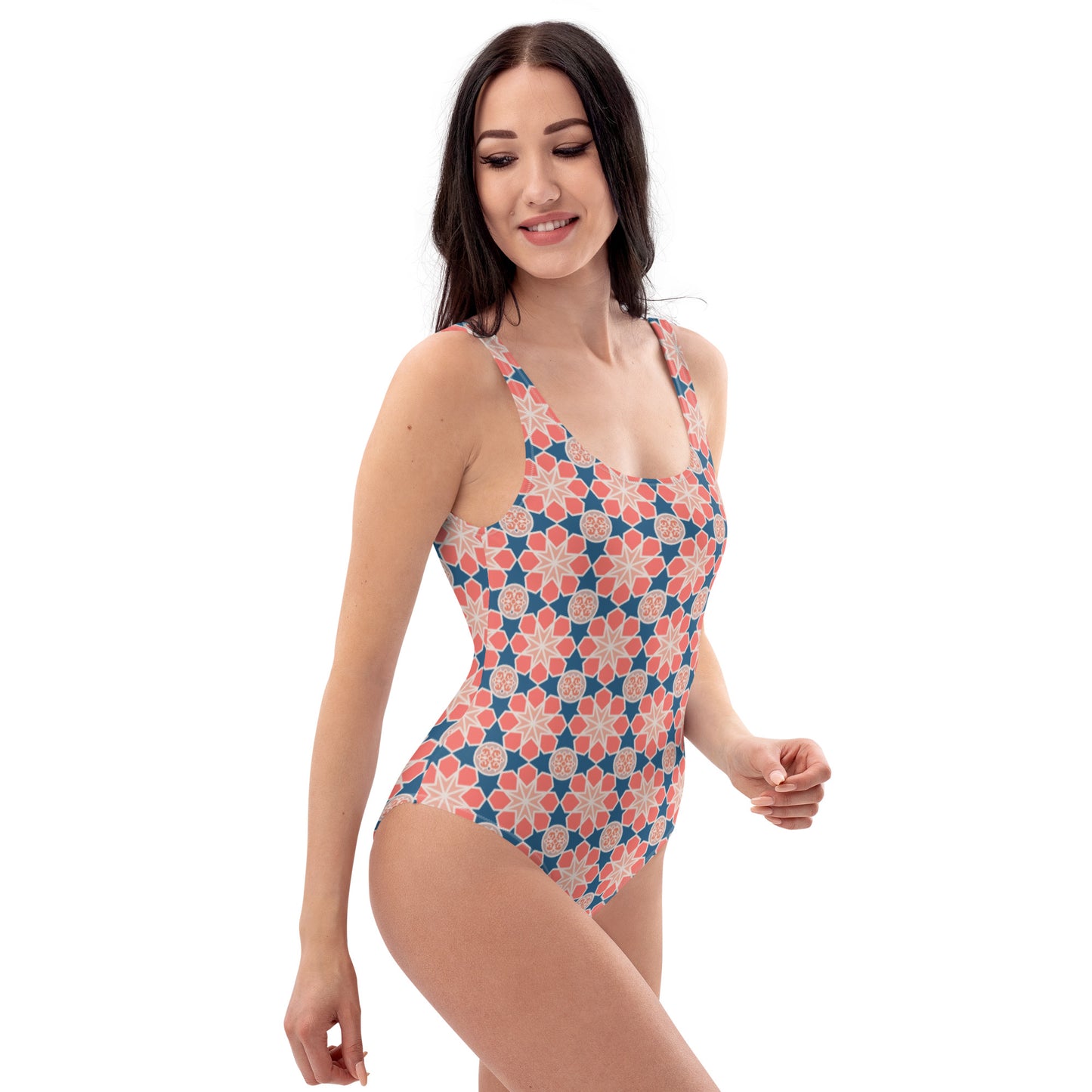 One-Piece Swimsuit - Geometric Arabesque Mashup in Pink