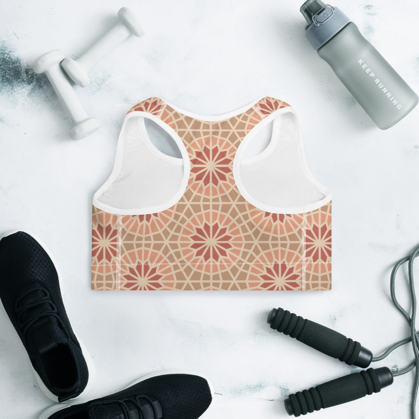 Padded Sports Bra - Geometric Star 2 in Cocoa and Cream
