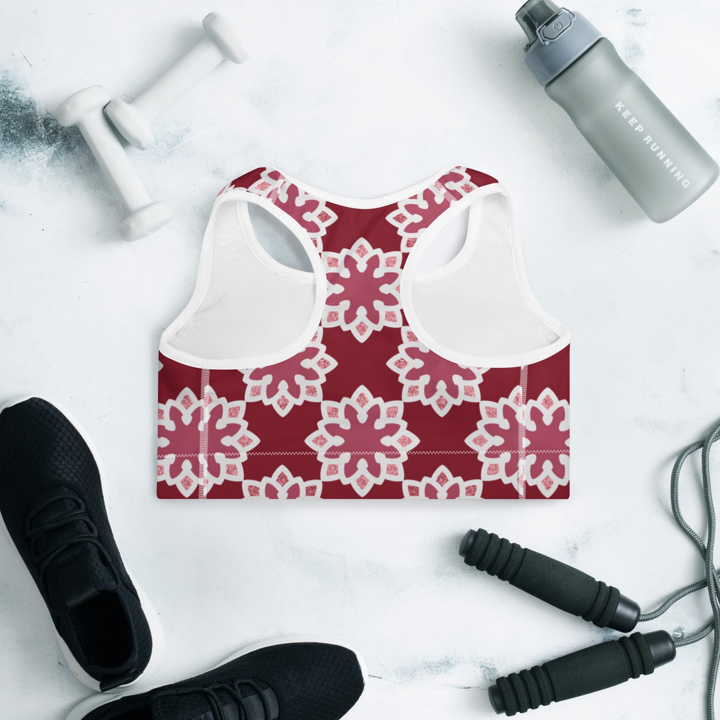 Padded Sports Bra - Arabesque flower in Rouge