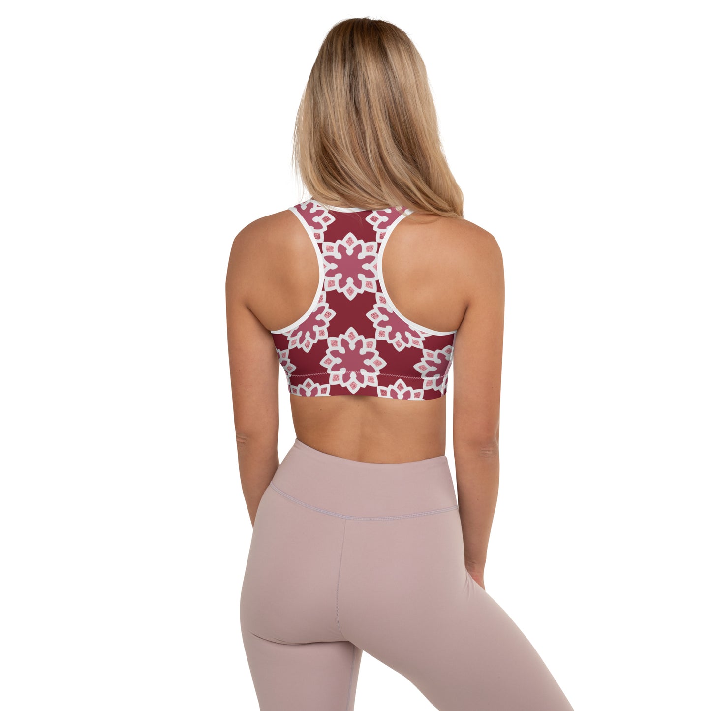 Padded Sports Bra - Arabesque flower in Rouge