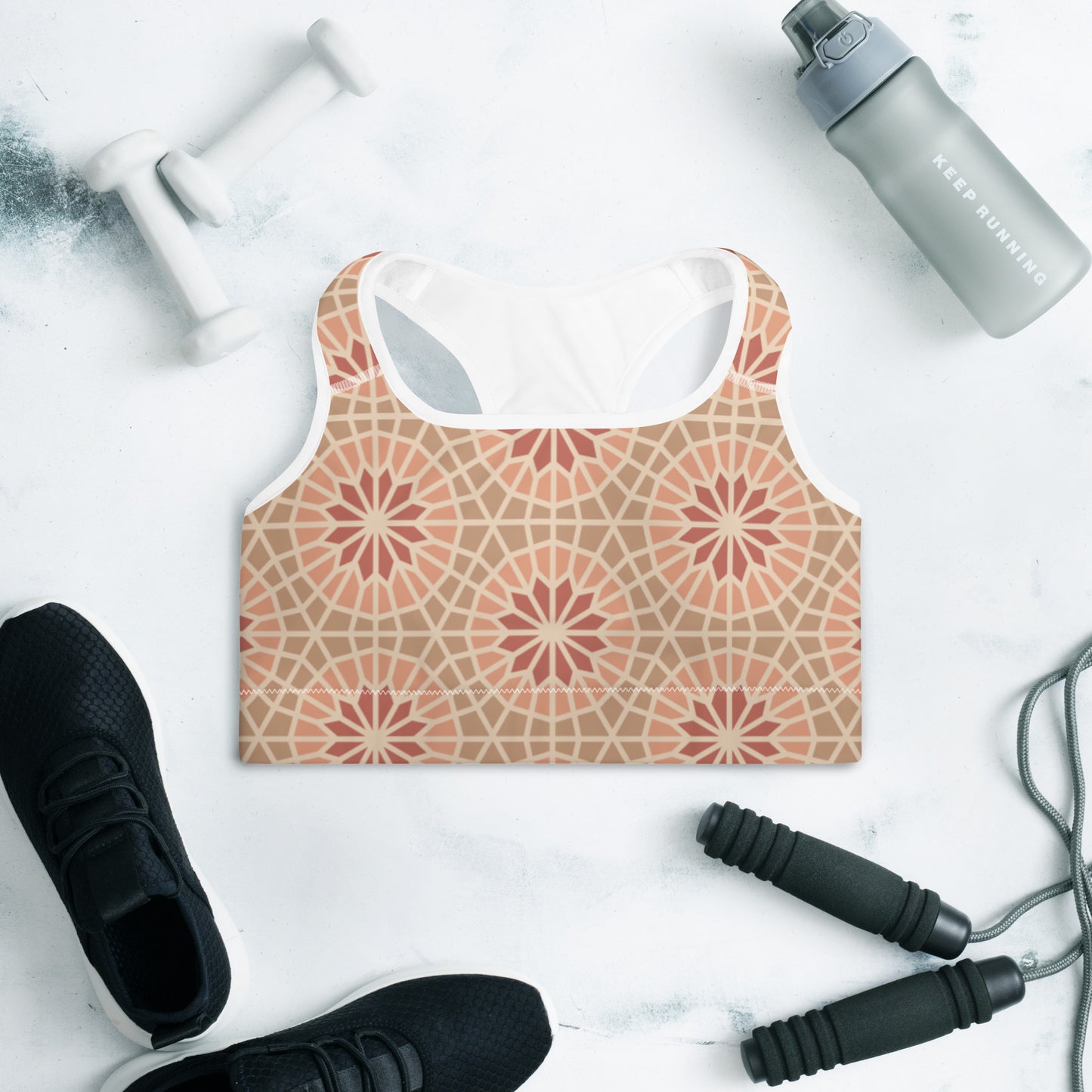 Padded Sports Bra - Geometric Star 2 in Cocoa and Cream