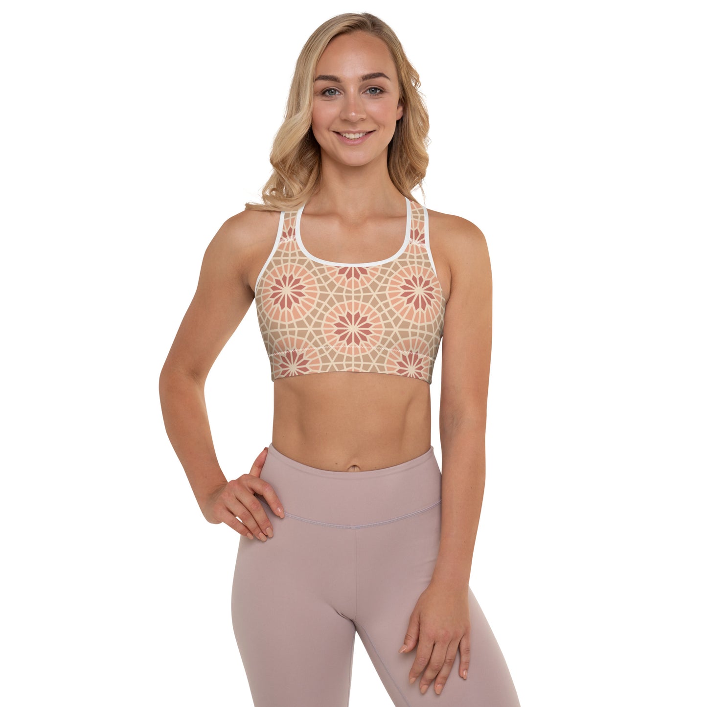 Padded Sports Bra - Geometric Star 2 in Cocoa and Cream