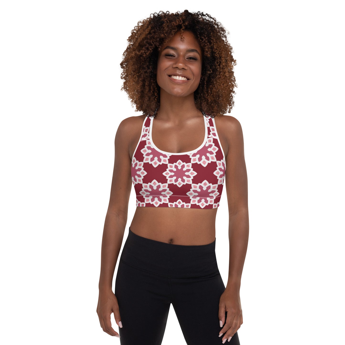 Padded Sports Bra - Arabesque flower in Rouge