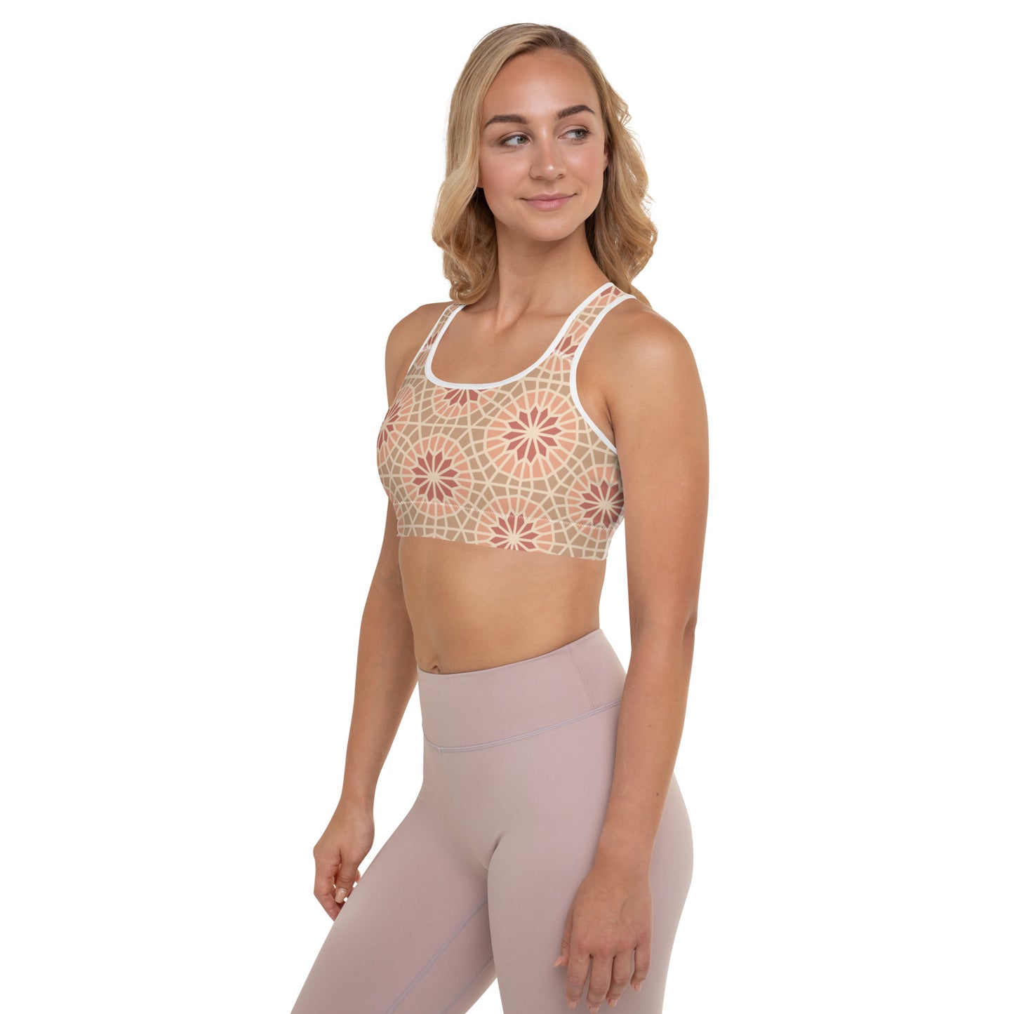 Padded Sports Bra - Geometric Star 2 in Cocoa and Cream