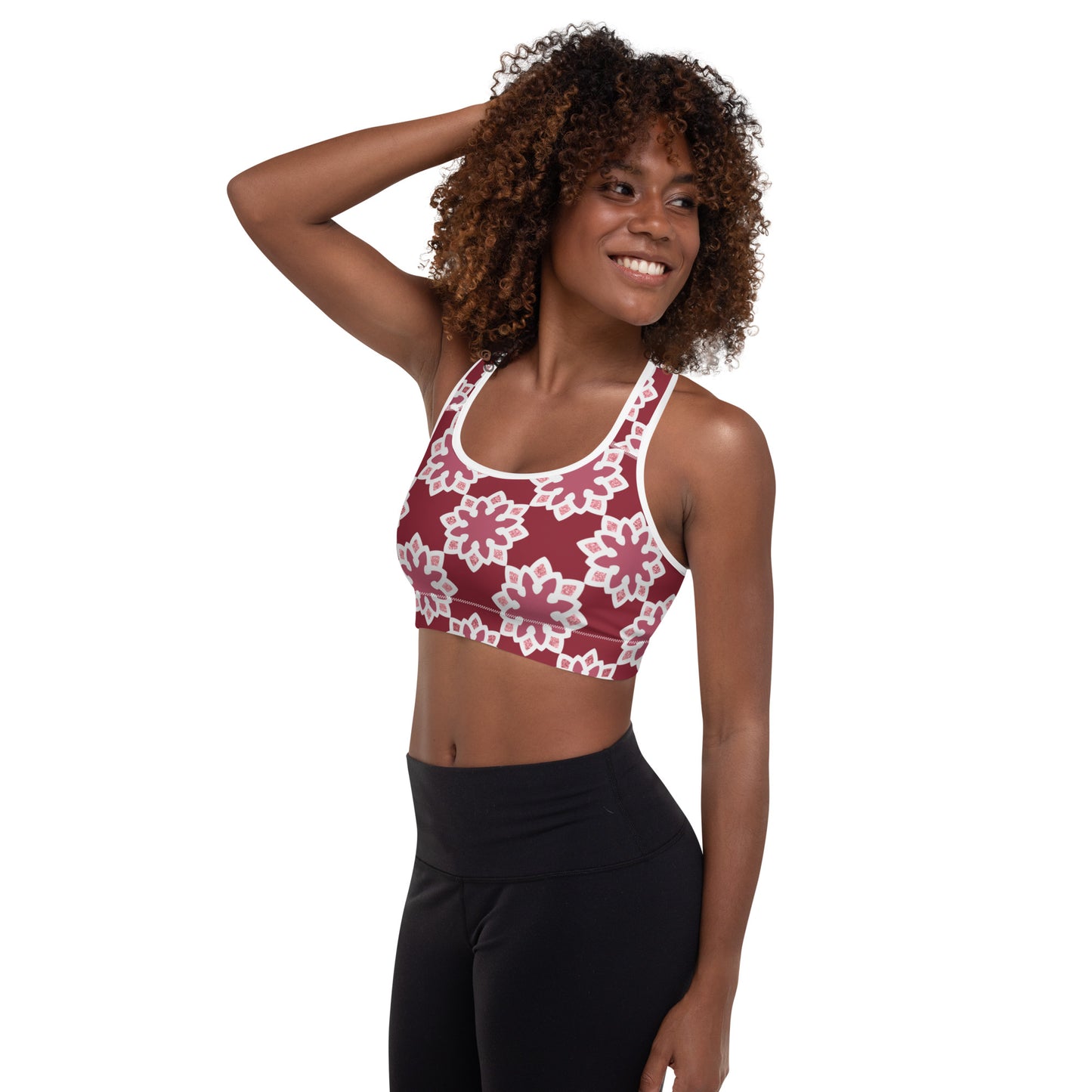 Padded Sports Bra - Arabesque flower in Rouge