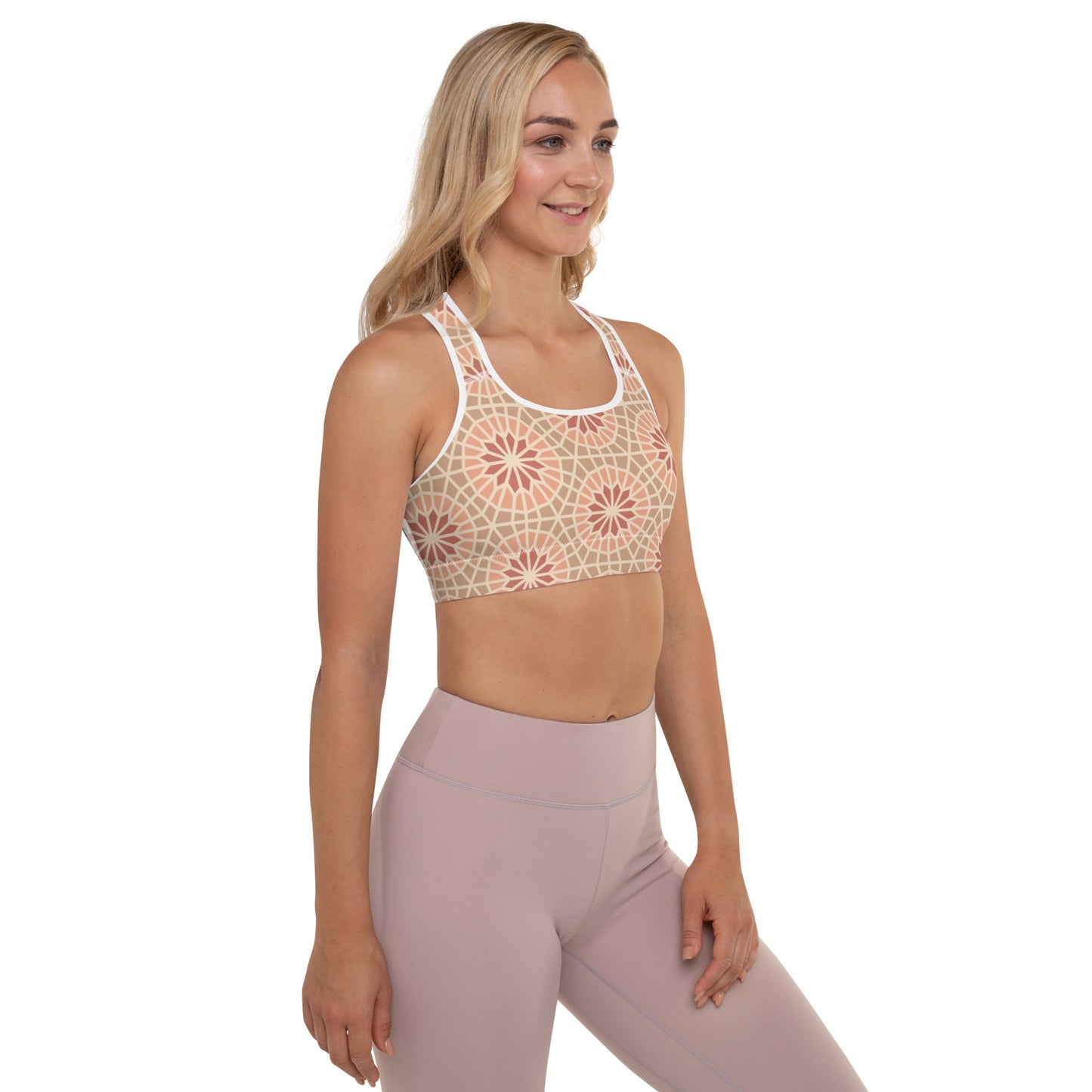 Padded Sports Bra - Geometric Star 2 in Cocoa and Cream
