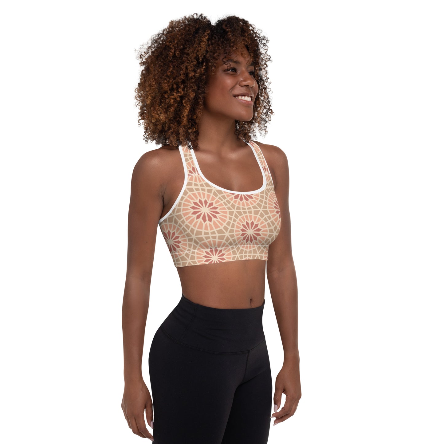 Padded Sports Bra - Geometric Star 2 in Cocoa and Cream