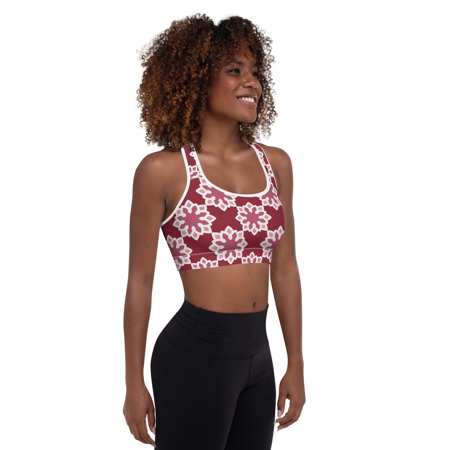 Padded Sports Bra - Arabesque flower in Rouge