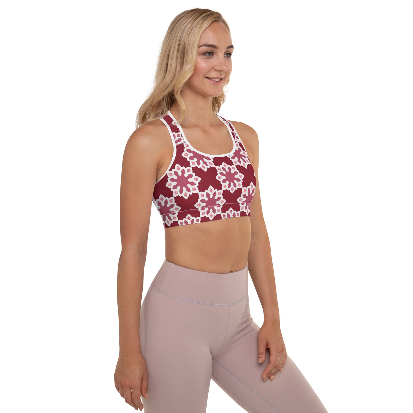 Padded Sports Bra - Arabesque flower in Rouge