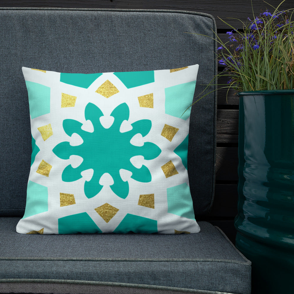 Premium Pillow - Geometric Arabesque in Mint