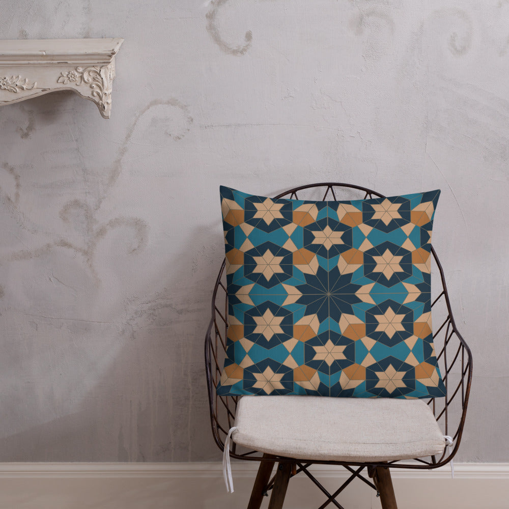 Premium Pillow - Geometric Star in Red Sea Blue