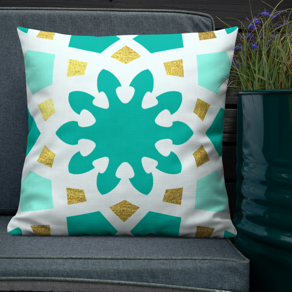 Premium Pillow - Geometric Arabesque in Mint