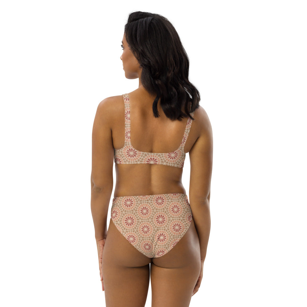 Recycled rPET high-waisted bikini  🍃 - Geometric Star 2 - Cocoa and Cream