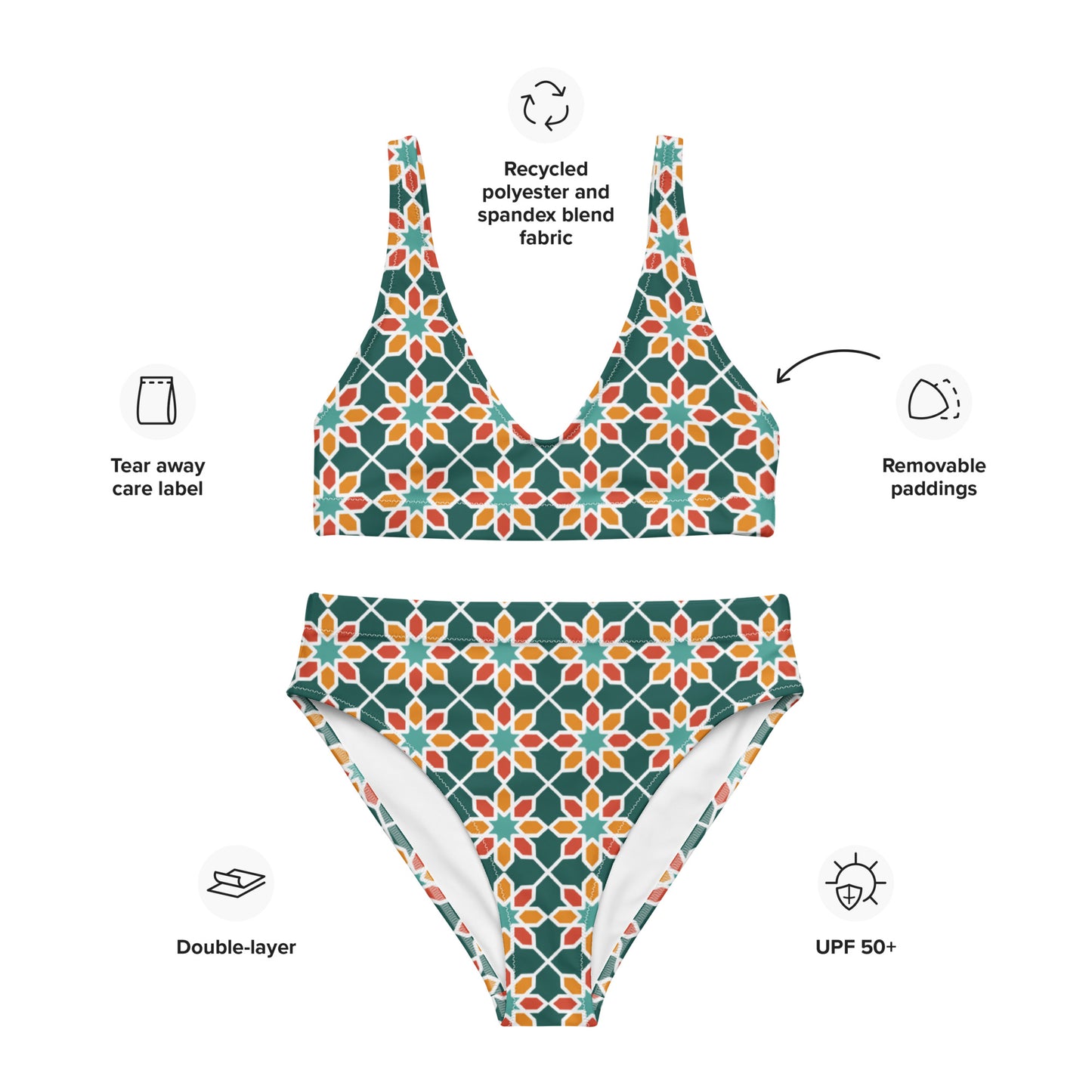 Recycled rPET high-waisted bikini - Geometric Desert Daisy 🍃
