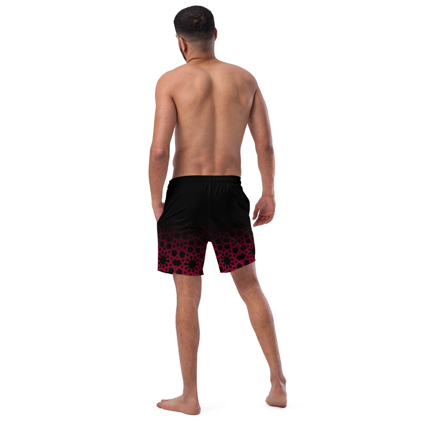Recycled rPET Men's swim trunks 🍃 Geometric Ombre in Black and Red