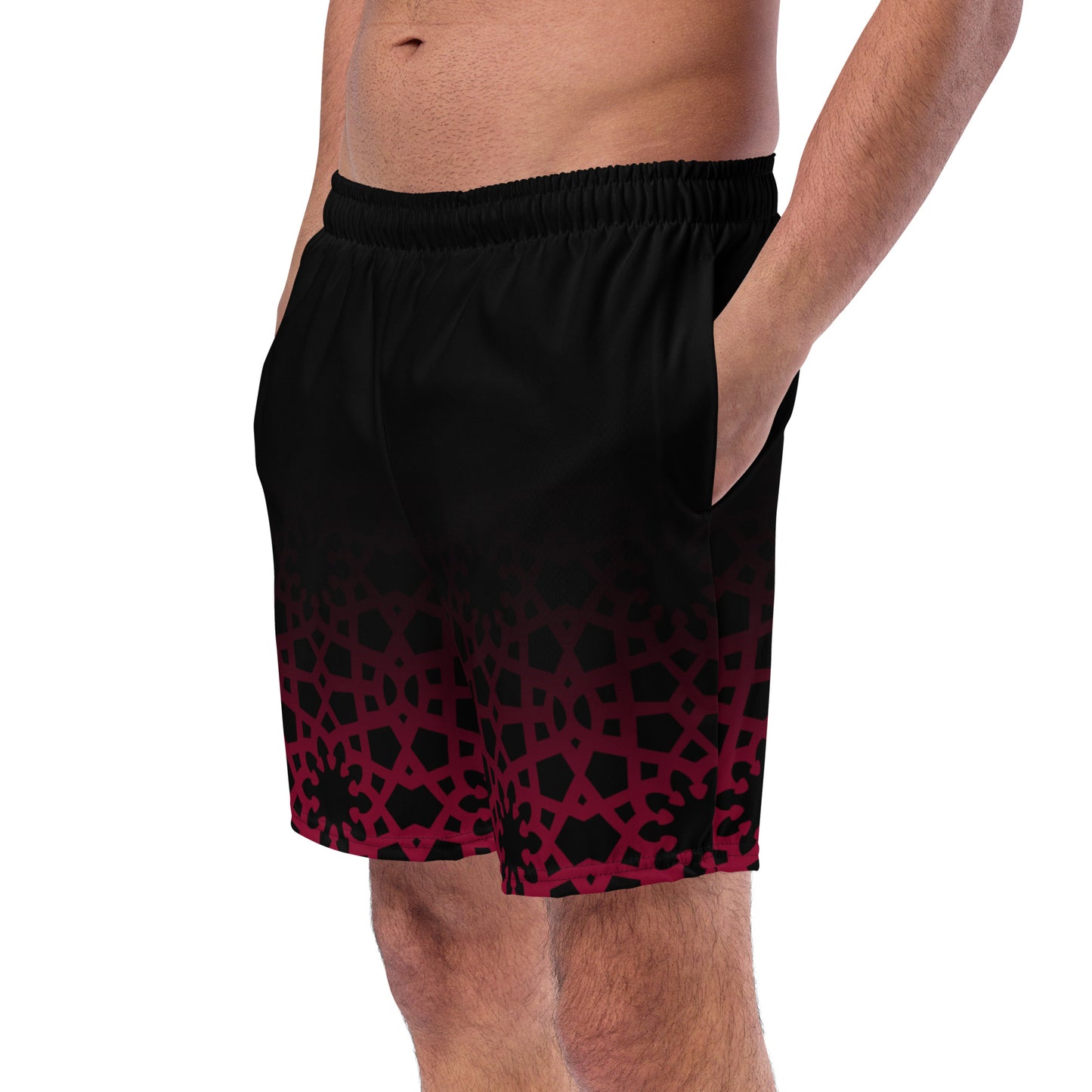 Recycled rPET Men's swim trunks 🍃 Geometric Ombre in Black and Red
