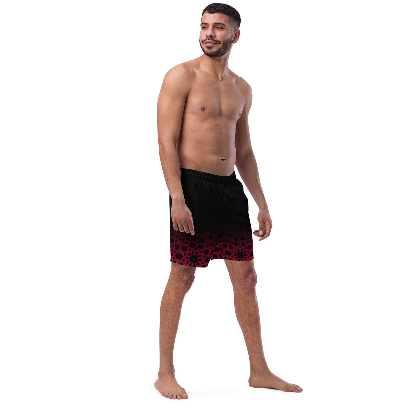 Recycled rPET Men's swim trunks 🍃 Geometric Ombre in Black and Red