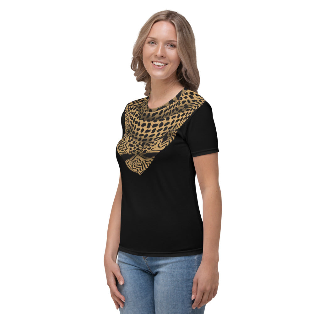 Women's T-shirt - Keffiyeh Shemagh in Tan and Black